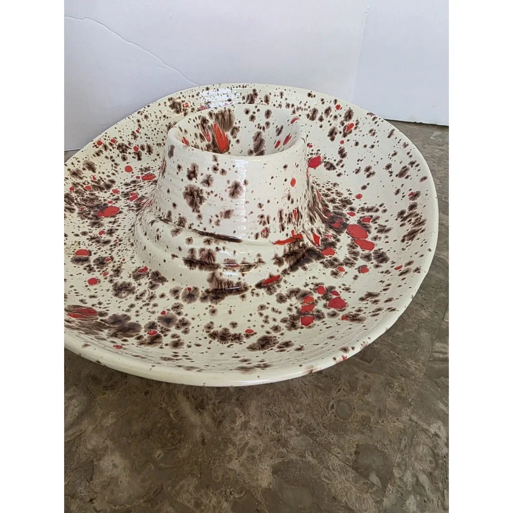 Vintage Ashtray Holland Mold Speckled‎ Splatter Art Brown Orange Trippie
